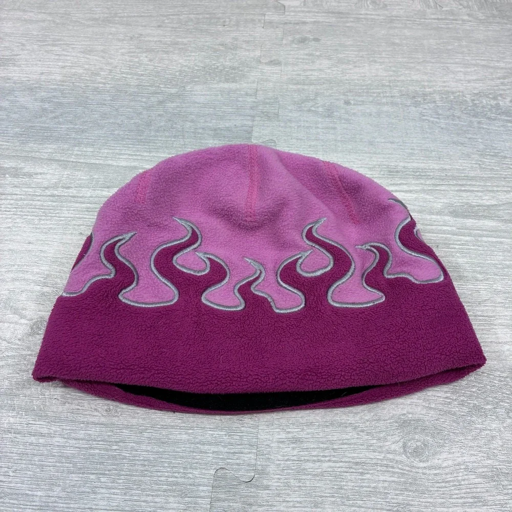 Vintage L.L. Bean Flame Beanie Kids M Pink Magenta Fleece Winter Hat 0JTC7
